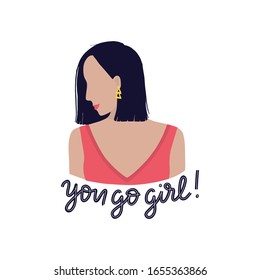 Illustration of Latin American woman head in profile with lettering inspirational quote You Go Girl. Modern hispanic woman concept. Women empowerment vector concept EPS 10