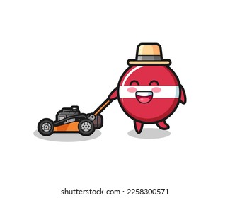 illustration of the latvia flag badge character using lawn mower , cute style design for t shirt, sticker, logo element