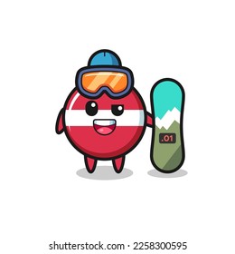 Illustration of latvia flag badge character with snowboarding style , cute style design for t shirt, sticker, logo element
