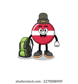 Illustration of latvia flag mascot as a hiker , character design
