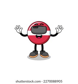 Illustration of latvia flag with a vr headset , character design