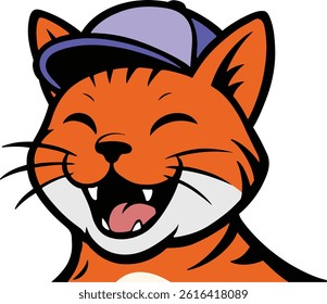 illustration of a laughing cat head. suitable for profile pictures etc.