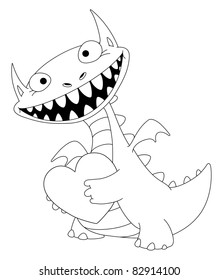 illustration of a laughing dragon and heart outlined