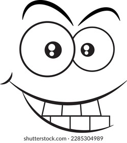 Ilustración de cara de risa con dientes y ojos grandes en forma cómica sobre un fondo blanco