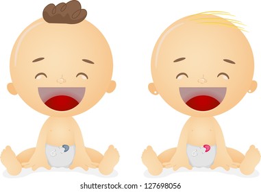 Illustration of Laughing Male and Female Babies