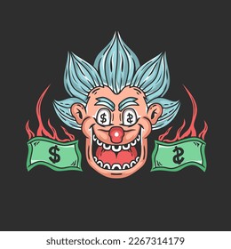 illustration of laughing man, crazy for money. retro and antique style. design concept for tattoos, t-shirts and stickers