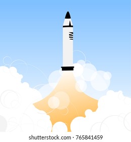 Illustration of launch of ballistic missile. Vector rocket. Precision guided weapon.  Vector illustration. Nuclear ballistic missile launches