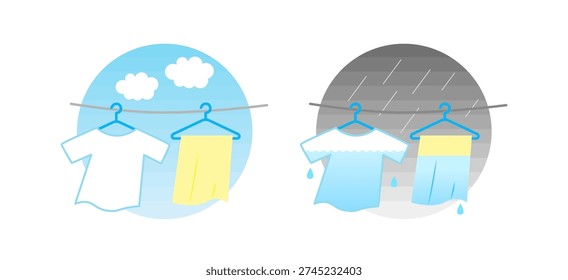 It is Illustration of laundry and wet laundry hanging outside