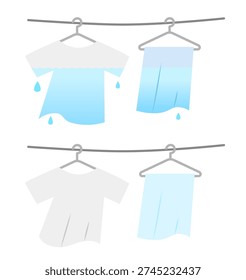 It is Illustration of laundry and wet laundry hanging outside