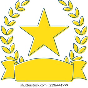 Illustration of a laurel with a star in the middle, a laurel wreath and a headline