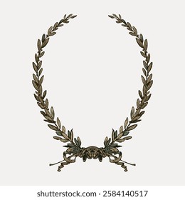 Illustration of a laurel wreath, symbolizing victory and honor. Laurel wreath with leaves and branches, often used in ancient ceremonies and awards. Vintage art illustration, vector.