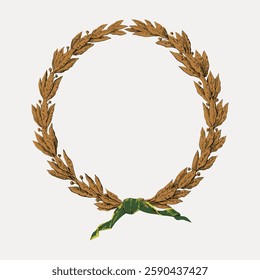 Illustration of a laurel wreath, symbolizing victory and honor. The laurel wreath features detailed leaves and a green ribbon, representing triumph and achievement. Frame vector with copy space.