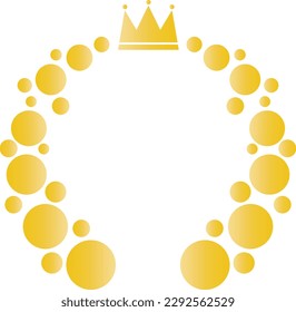 Illustration of a laurel wreath-style frame and crown made of golden rings