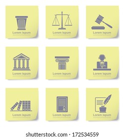 An Illustration Of Law Icons On Yellow Slips