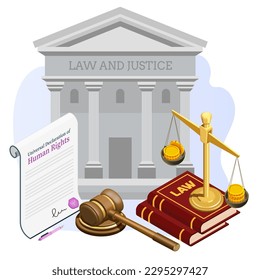 illustration of law and justice on human rights. Universal declaration of human rights concept