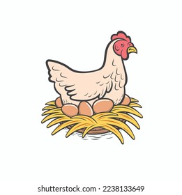 illustration of laying hen, vector art.