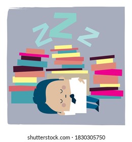 Illustration of a lazy businessman having a nap at work