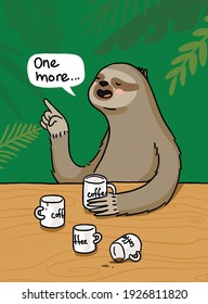 Illustration of a lazy sloth with a mug of coffee