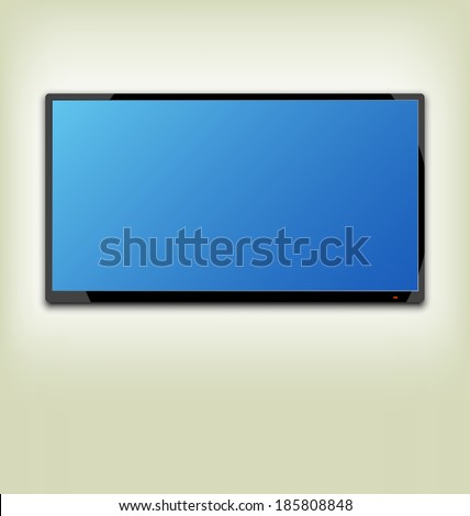 Illustration LCD or LED tv screen hanging on the wall - vector