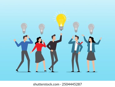 An illustration of leader businessman giving advise with bright lightbulb. Solution expert solving problem or thinking for solution, creativity or professional to help