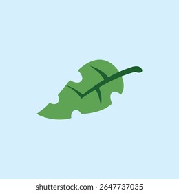 Ilustração de uma folha com uma mordida na borda de um animal. Uma folha rasgada por uma mordida de animal. Desenhar a ilustração do elemento de uma folha. Tema da natureza