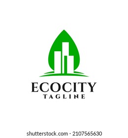 illustration of a leaf with a building inside, good for real estate company with a nature theme.