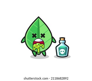 ilustración de un personaje de hoja vómito debido a envenenamiento, diseño de estilo lindo para camiseta, pegatina, elemento logo