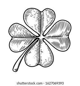 Illustration of leaf of clover in engraving style. Design element for poster, card, banner, flyer. Vector illustration