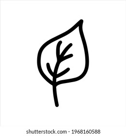 Illustration of a leaf in doodle style on a white background. Black and white outline vector illustration of a small leaf for print, coloring.