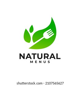 illustration of a leaf with the fork inside, for restaurant, cafe or any business related to food