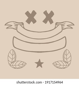 Illustration of leaf frame, and ribbon, vintage
