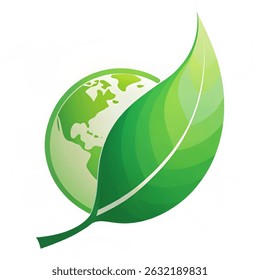 Illustration of leaf with globe design. Environment day or earth day. vector isolated on white background.