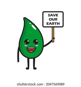 illustration of a leaf holding a textbox that says "SAVE OUR EARTH"