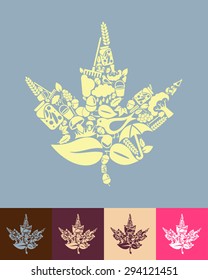 illustration of the leaf with icons composition
