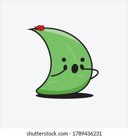 An illustration of leaf and ladybug Mascot Vector Character with surprised face in Flat Design Style
