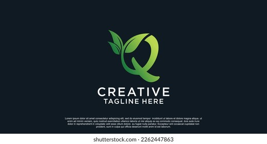 Ilustración del logotipo de la letra hoja Q concepto único Vector Premium