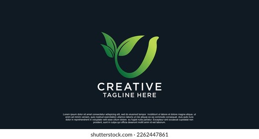 Illustration of leaf letter logo U unique concept Premium Vector