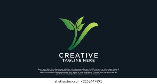 Illustration of leaf letter logo V unique concept Premium Vector