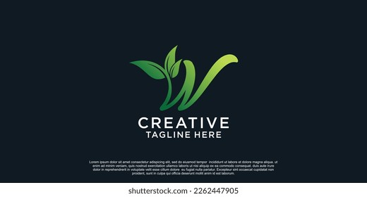 Illustration of leaf letter logo W unique concept Premium Vector