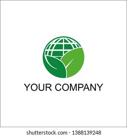 illustration of leaf logo with green globe natural vector enviromental