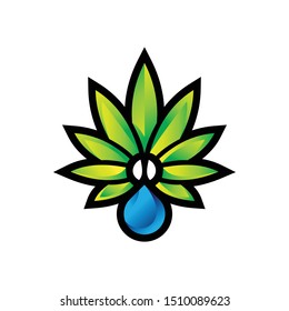 Illustration of a leaf of marijuana with a drop of oil. medical logo vector
