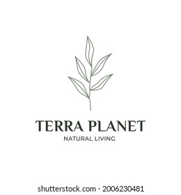 Logotipo del planeta de terra viva natural e ícono de la alimentación orgánica, productos frescos y naturales de las granjas, elemento para el mercado de alimentos, promoción de productos orgánicos, vida saludable y calidad de calidad superior