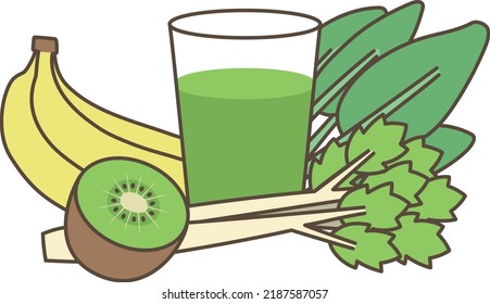 Illustration Of Leafy Greens And Vegetable Juice