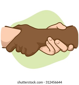 Illustration leaning hands holding a wrist of the other, interracial. Ideal for catalogs, informative and institutional material