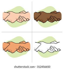 Illustration leaning hands holding a wrist of another ethnicity. Ideal for catalogs, informative and institutional material
