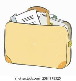 Illustration of a Leather Briefcase with Business Files. Ideal for legal firms, financial advisors, and executive business travel.