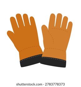 An illustration of leather gloves that protect hands during campfires and BBQs. Depicting thick, heat-resistant leather gloves, it is ideal for outdoor work and fire-starting scene materials.