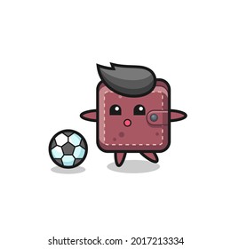 Illustration of leather wallet cartoon is playing soccer