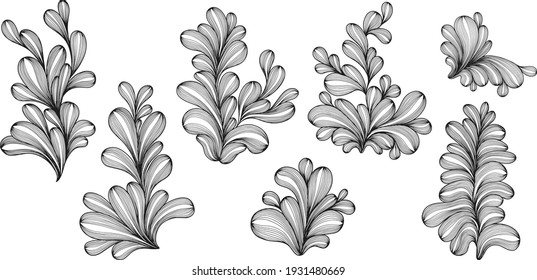 Ilustración de hojas . Composición abstracta. Vector.