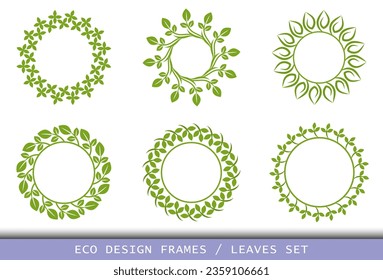 Illustration of leaves floral circular frame. Vector illustration set.